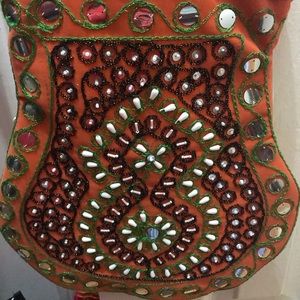 Orange BOHO beaded summery shoulder bag